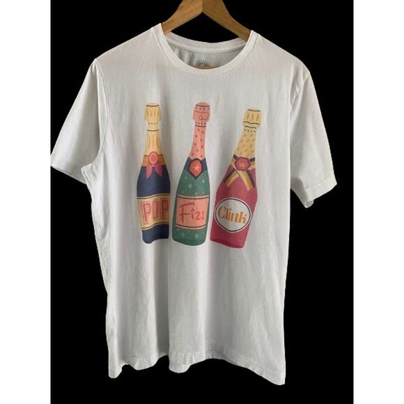 Pop Fizz Clink Golden Rose Champagne Trio Oversized T-Shirt Sz‎ M/L - Picture 1 of 9